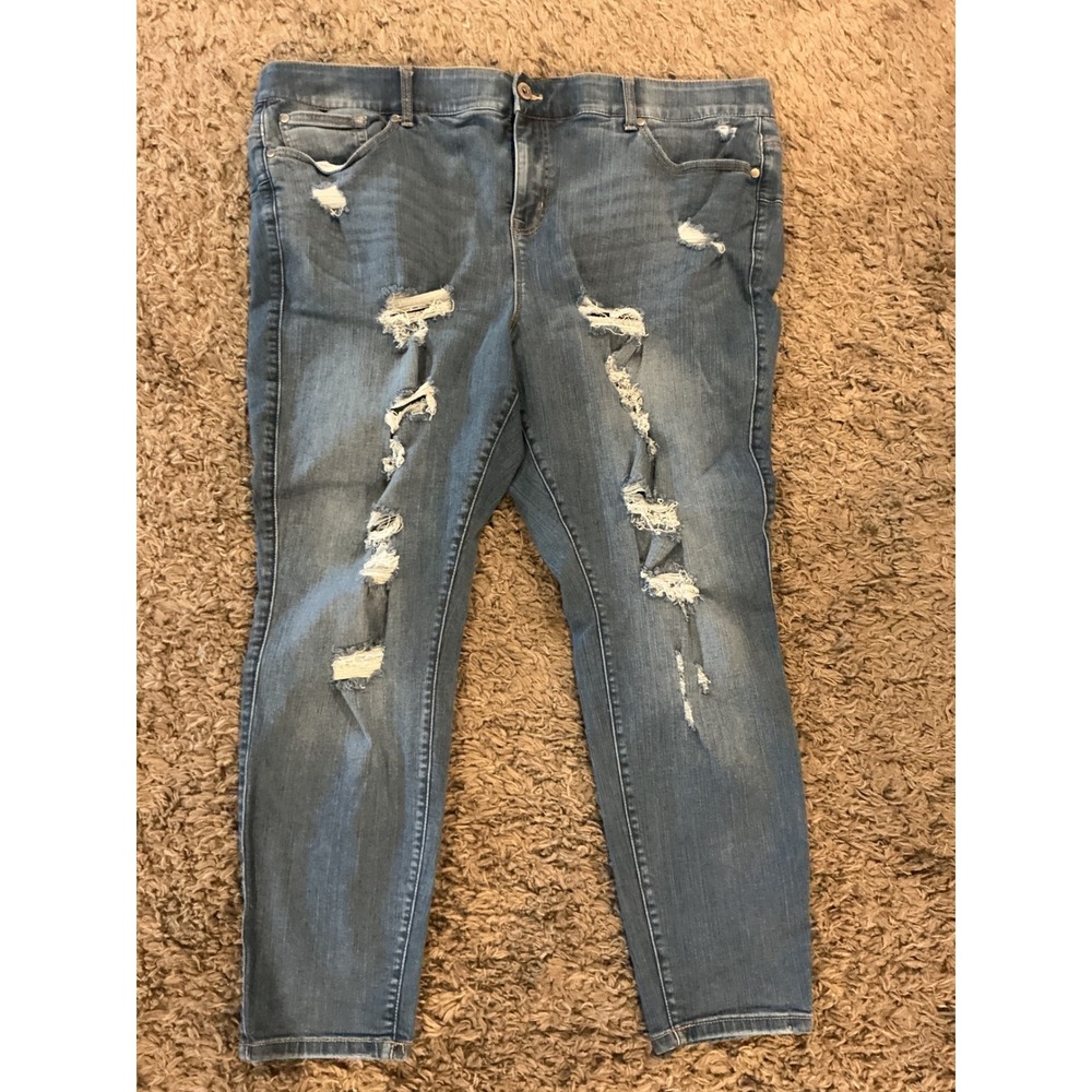 Torrid Bombshell Skinny Jeans Womens 24R Blue Distressed Ripped Premium Stretch